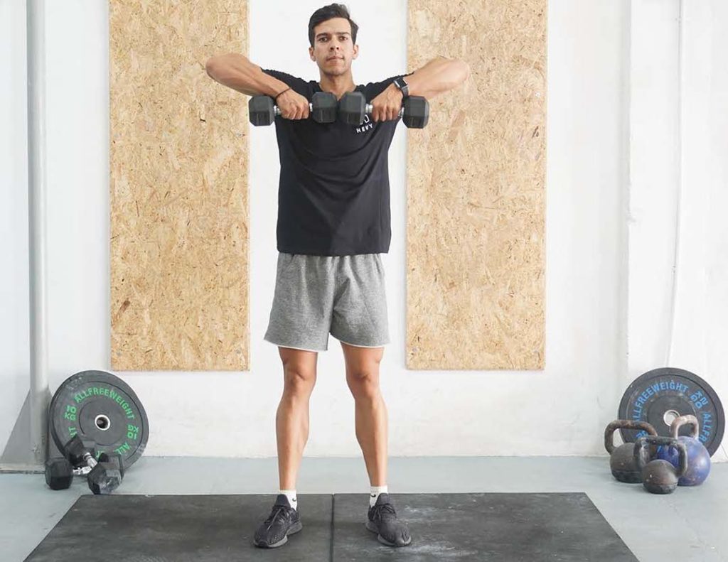 man upright row dumbbell