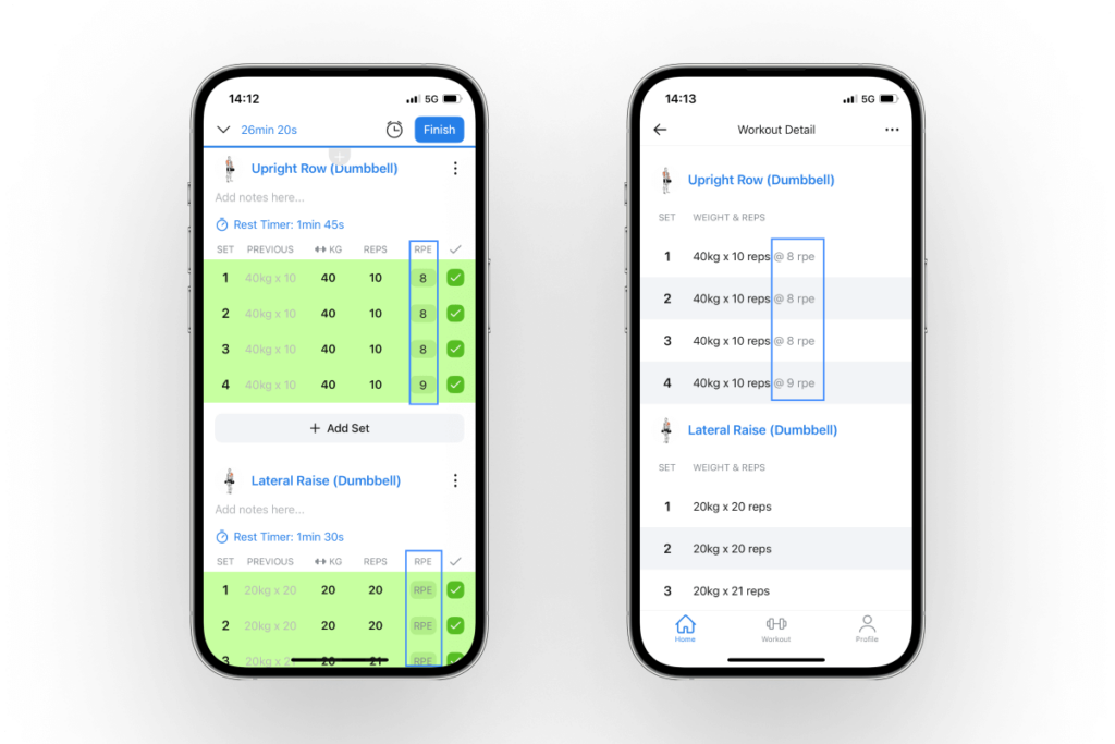logging set-by-set RPE in Hevy and reviewing workout details later